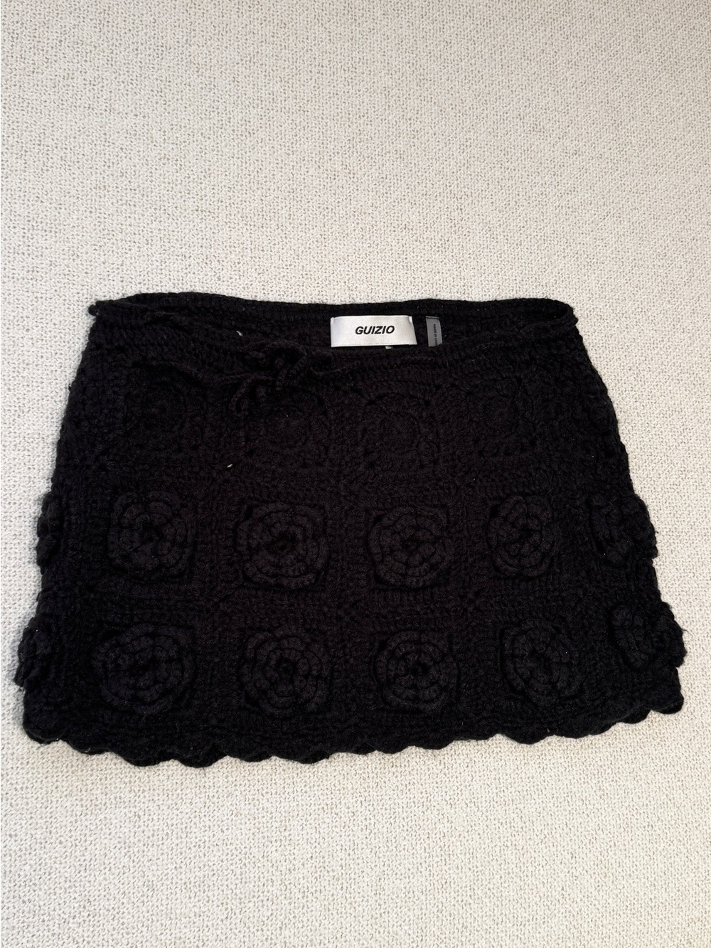 Guizio Black Crochet Mini Skirt with Floral Square Motifs